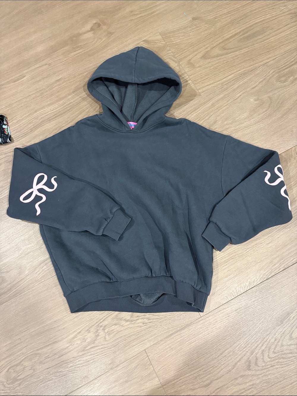 Edikted Black Hoodie with Pink Sleeve Graphics
